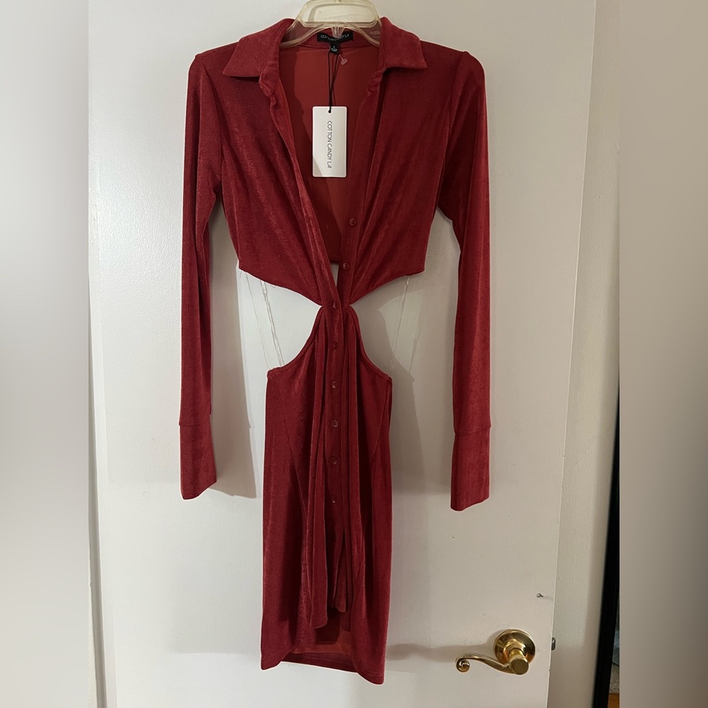 Cotton Candy LA Rich Red Long Sleeve Cut-Out Dress - Picture 3 of 8